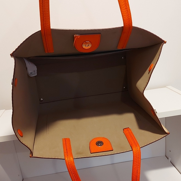 BANANA REPUBLIC pebbled italian leather orange tote bag convertible shape - Picture 15 of 15